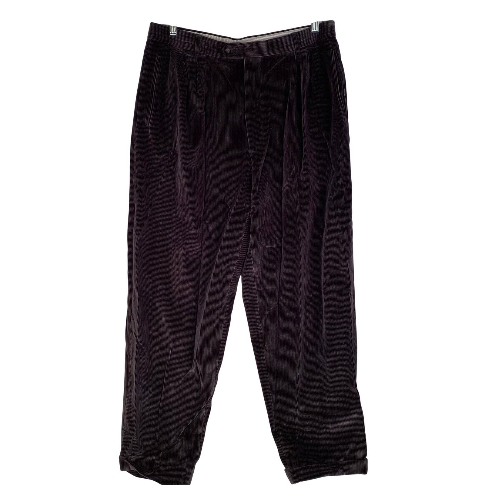 Hugo Boss Mens Pleated Corduroy Pants Brown Size 58